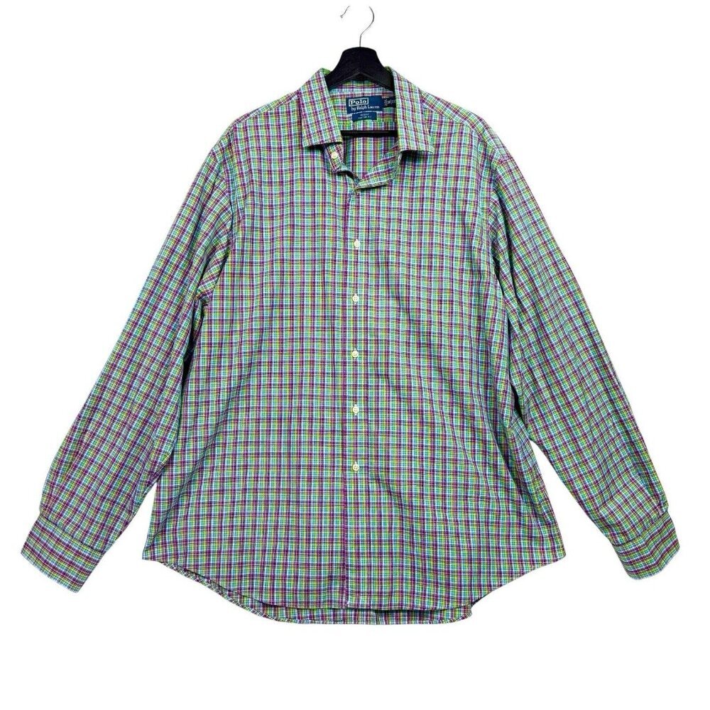 Polo Ralph Lauren Mens Shirt 18 XXL Bright Plaid Regent Custom Fit Long Sleeve